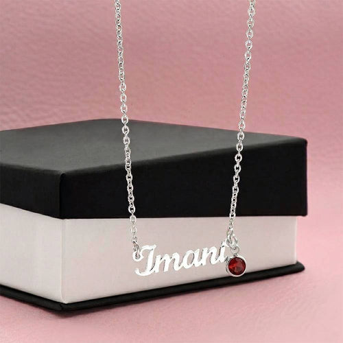 Personalized birthstone name necklace packaged in complimentary soft touch gift box - Custom Name Necklace with Birthstone - Arkenova Jewelry