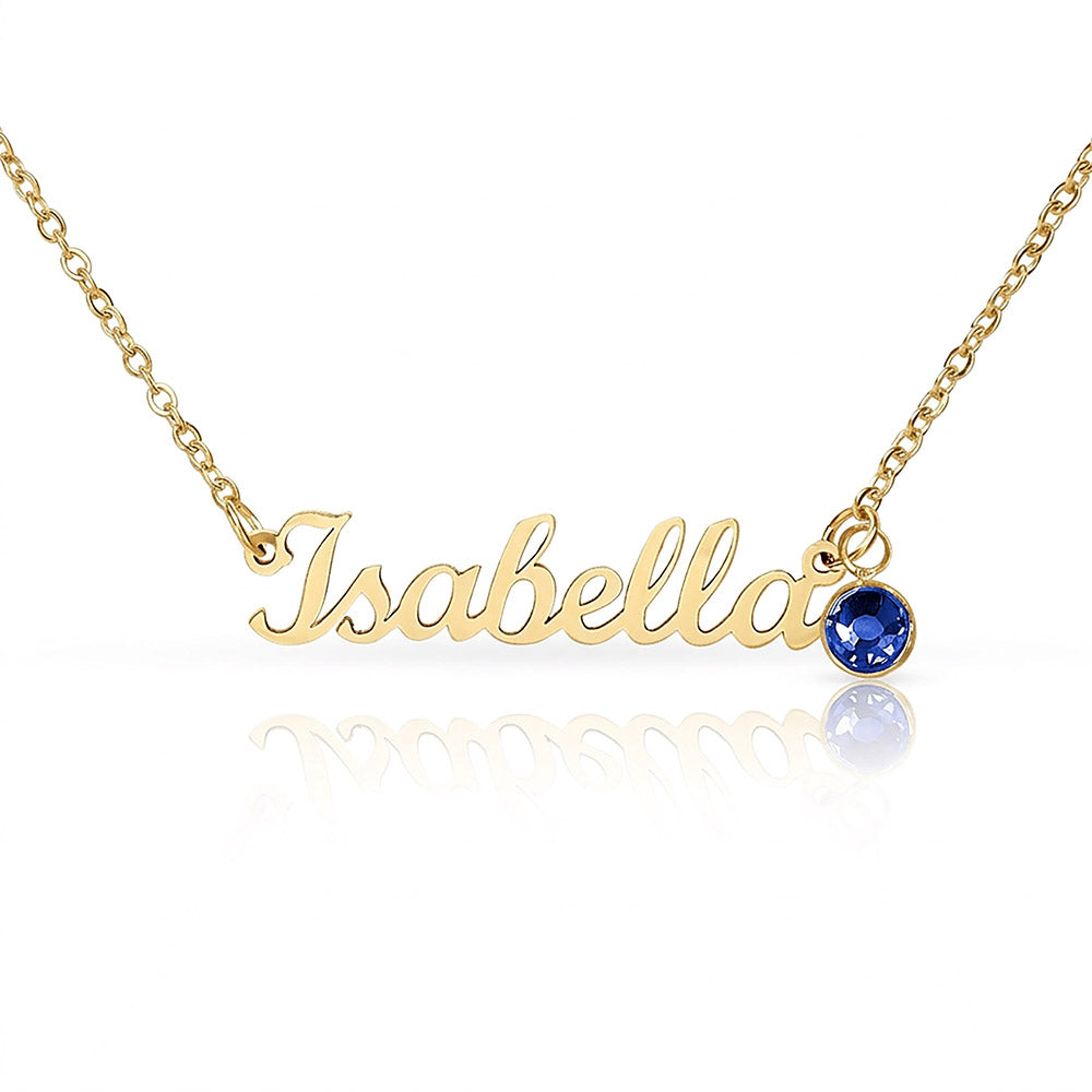 Personalized name necklace in gold chain with clear crystal birthstone charm - Custom Name Necklace with Birthstone - Arkenova Jewelry