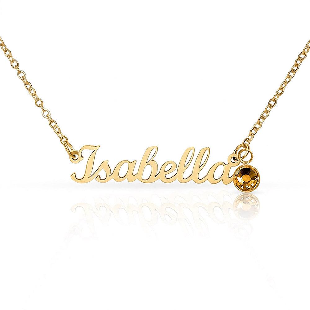 Personalized name necklace in gold chain with purple birthstone charm - Custom Name Necklace with Birthstone - Arkenova Jewelry