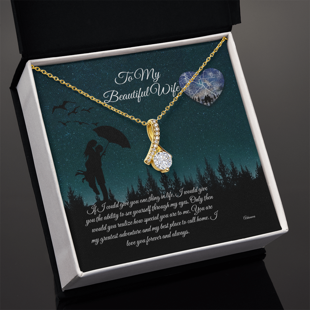 14k yellow gold personalized necklace with cubic zirconia pendant in anniversary gift box for her. - To My Beautiful Wife - Arkenova Jewelry