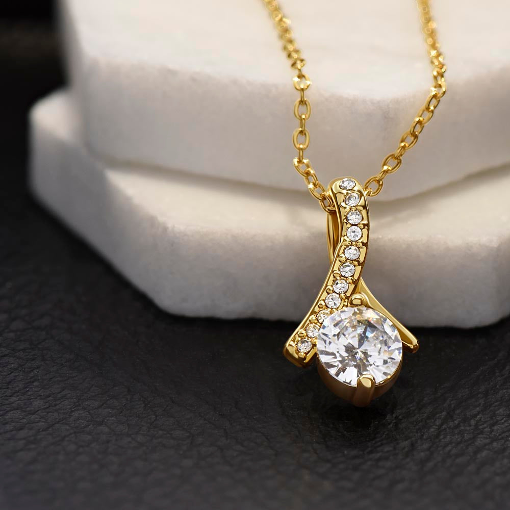 Personalized 18K yellow gold necklace with cubic zirconia pendant, romantic anniversary gift for her. - To My Beautiful Wife - Arkenova Jewelry