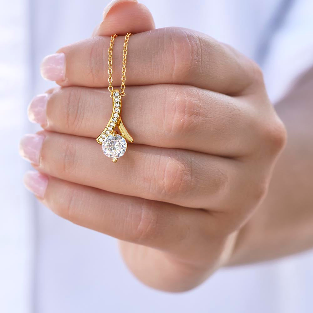 14K yellow gold necklace with sparkling cubic zirconia pendant, romantic personalized gift for her anniversary. - To My Beautiful Wife - Arkenova Jewelry