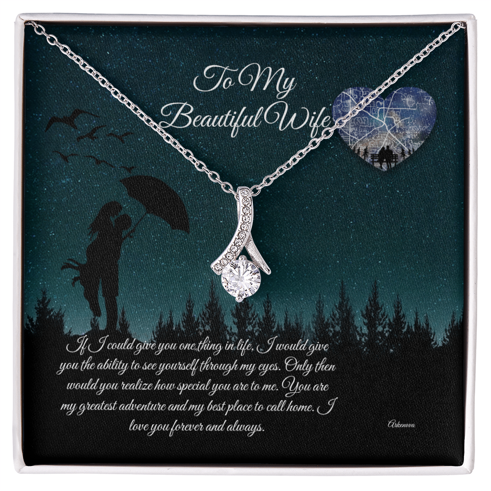 Personalized cubic zirconia pendant necklace in silver with romantic anniversary gift box for her. - To My Beautiful Wife - Arkenova Jewelry