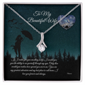 Personalized cubic zirconia pendant necklace in silver with romantic anniversary gift box for her. - To My Beautiful Wife - Arkenova Jewelry