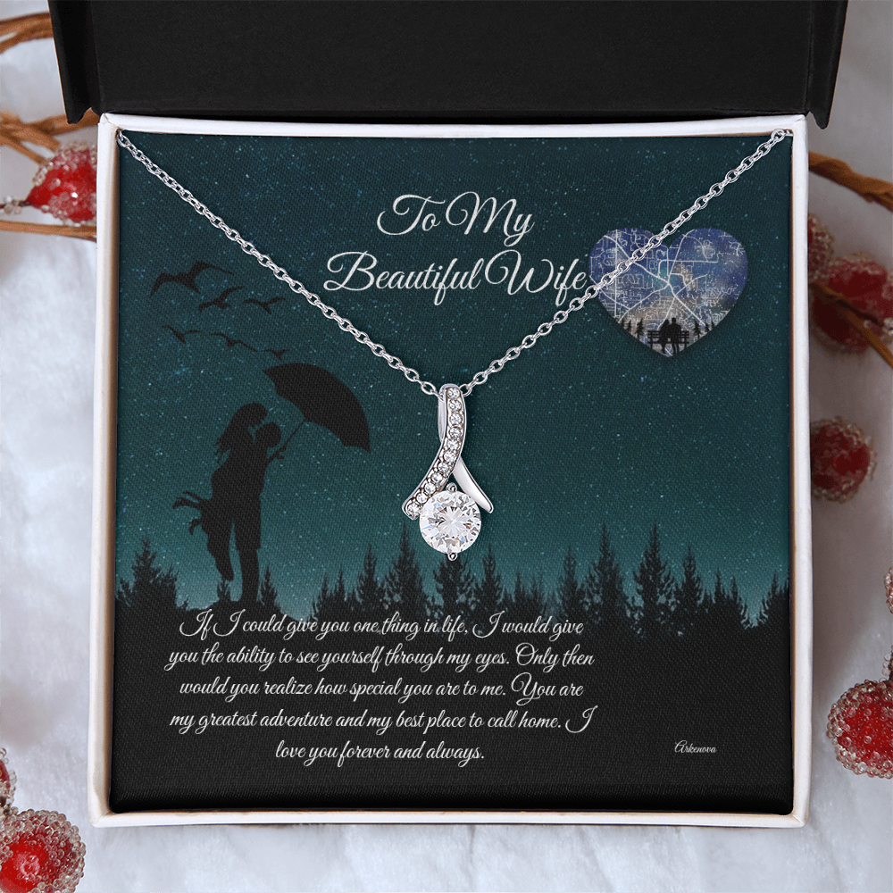 Personalized silver necklace with cubic zirconia pendant in black gift box, romantic anniversary jewelry for her. - To My Beautiful Wife - Arkenova Jewelry
