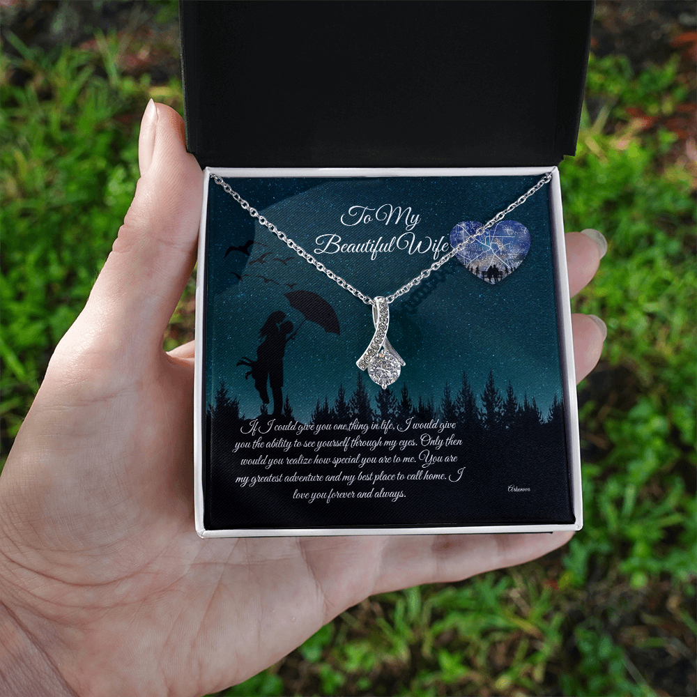 Personalized silver necklace with cubic zirconia pendant in luxury gift box for her anniversary. - To My Beautiful Wife - Arkenova Jewelry