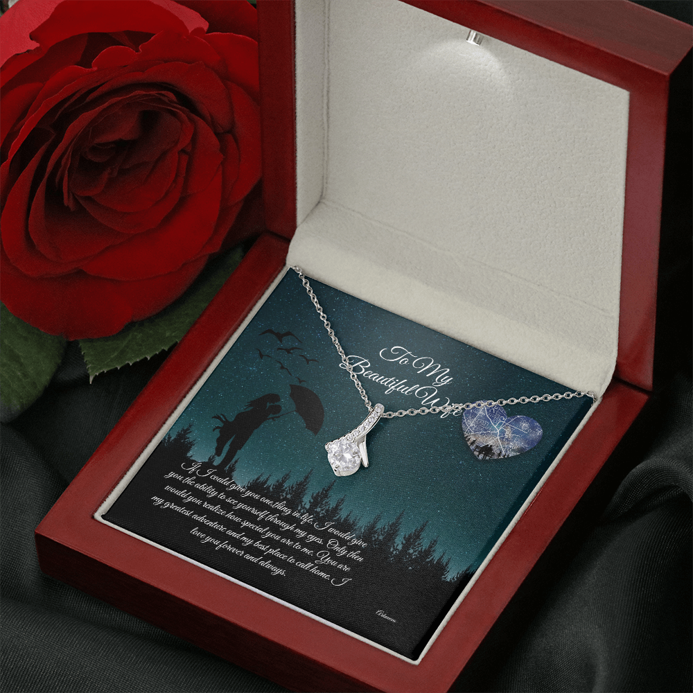 Personalized silver necklace with sparkling cubic zirconia pendant in red gift box for her anniversary gift. - To My Beautiful Wife - Arkenova Jewelry
