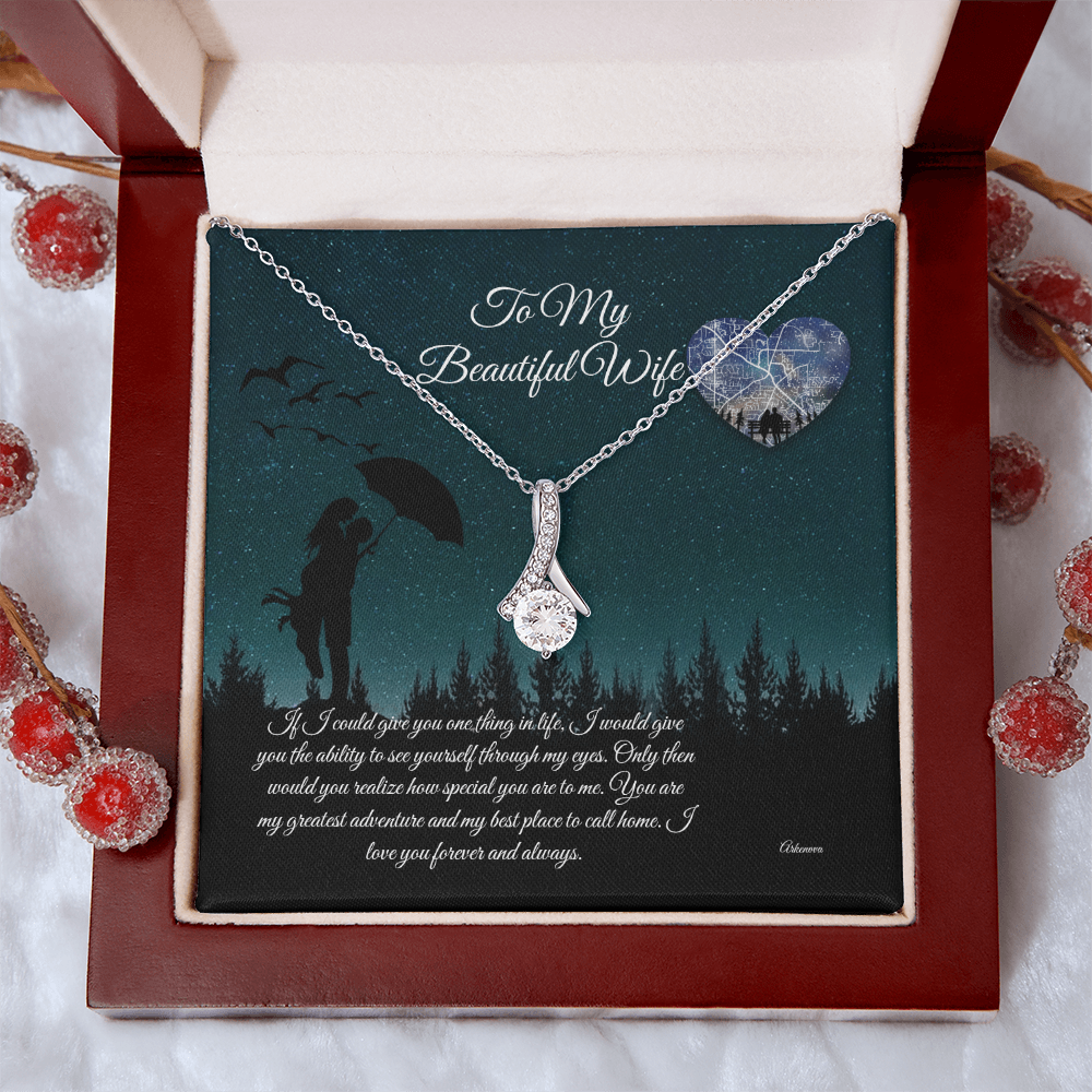 Personalized 14k white gold necklace with cubic zirconia pendant gift for her anniversary in luxury box. - To My Beautiful Wife - Arkenova Jewelry