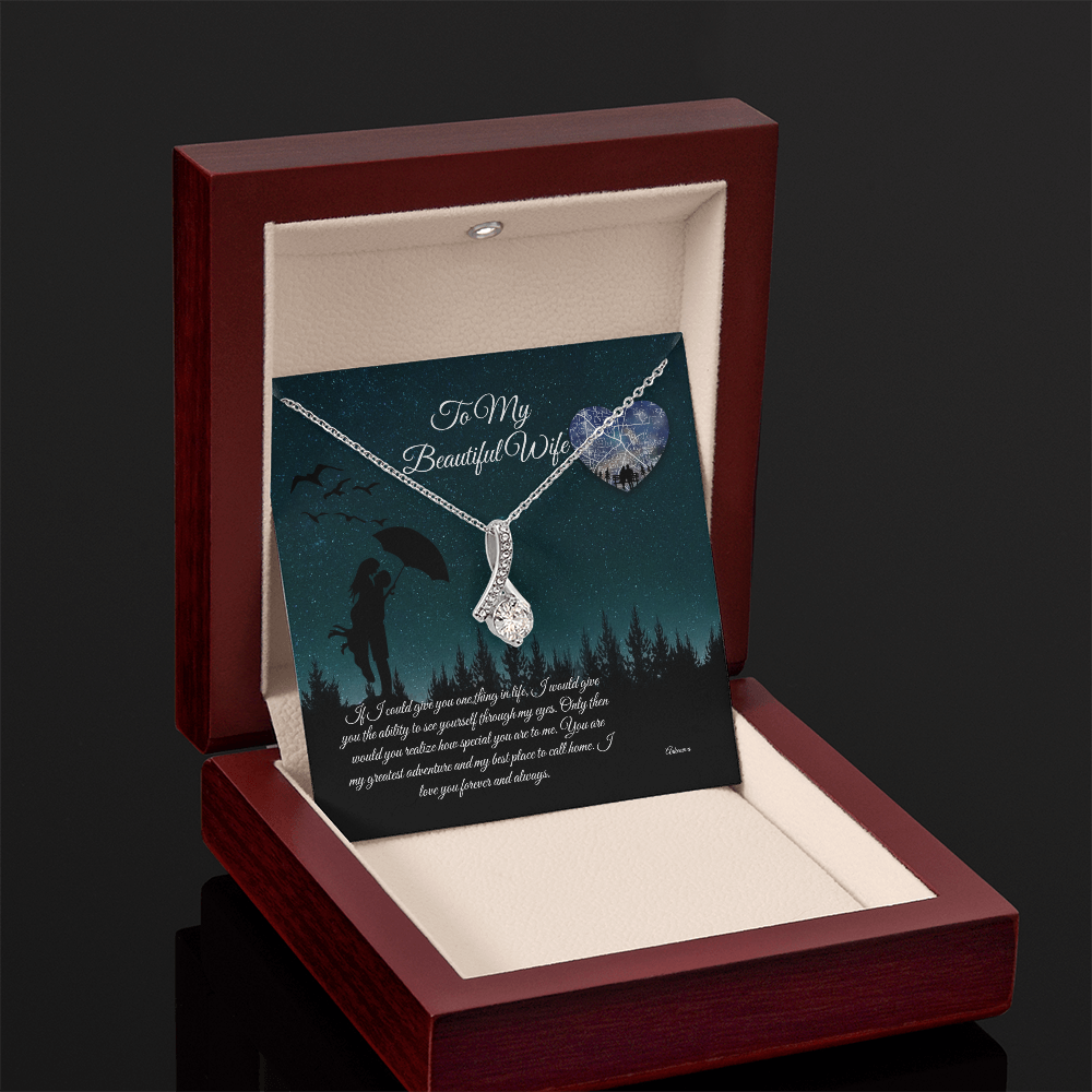 Personalized silver necklace with cubic zirconia pendant in dark blue box, anniversary gift jewelry for her. - To My Beautiful Wife - Arkenova Jewelry