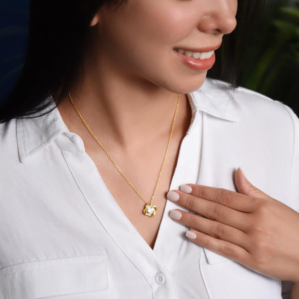 14K yellow gold personalized knot necklace with cubic zirconia pendant, anniversary gift jewelry for her. - To My Beautiful Mom - Arkenova Jewelry