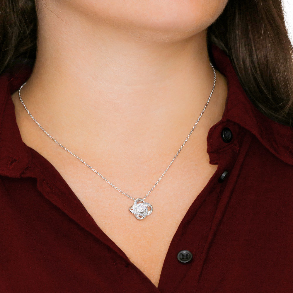 14K white gold personalized knot necklace with cubic zirconia, elegant gift jewelry for her anniversary. - To My Beautiful Mom - Arkenova Jewelry