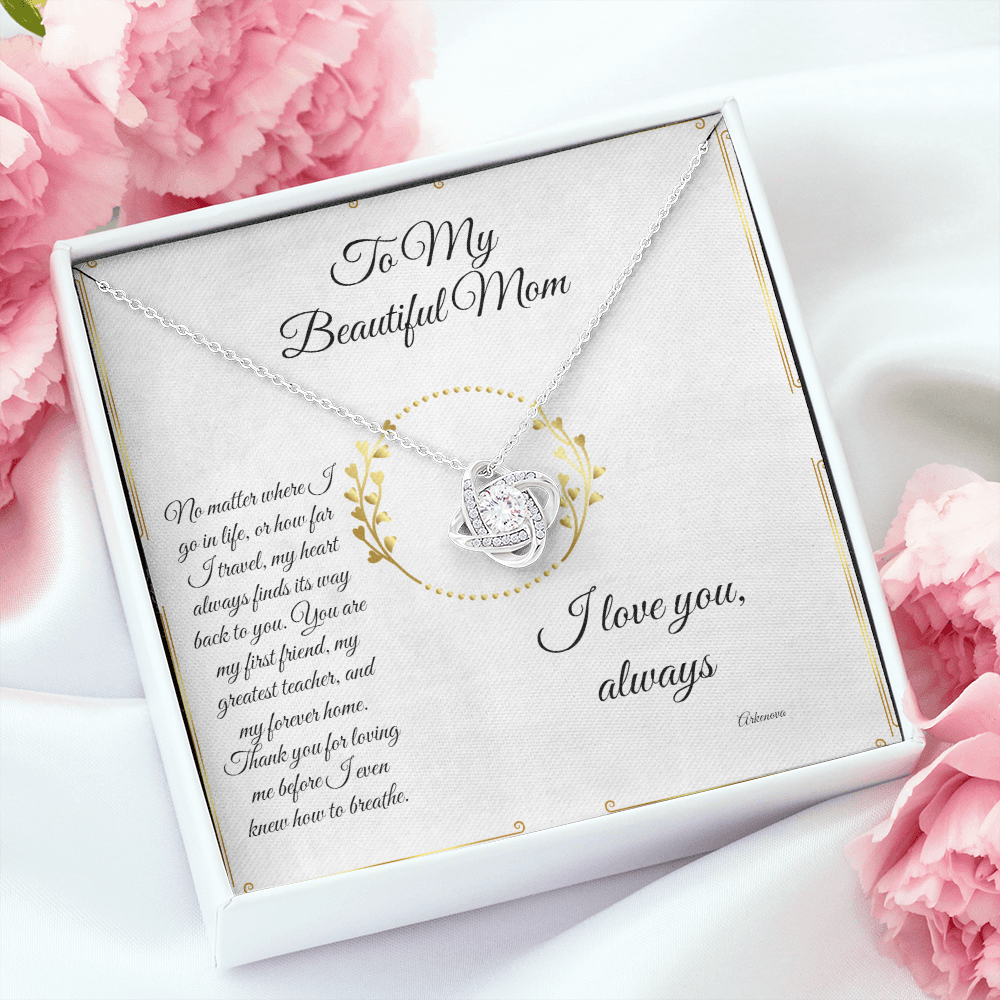 Personalized cubic zirconia pendant necklace in 14K white gold, anniversary gift jewelry for her. - To My Forever Home - Arkenova Jewelry