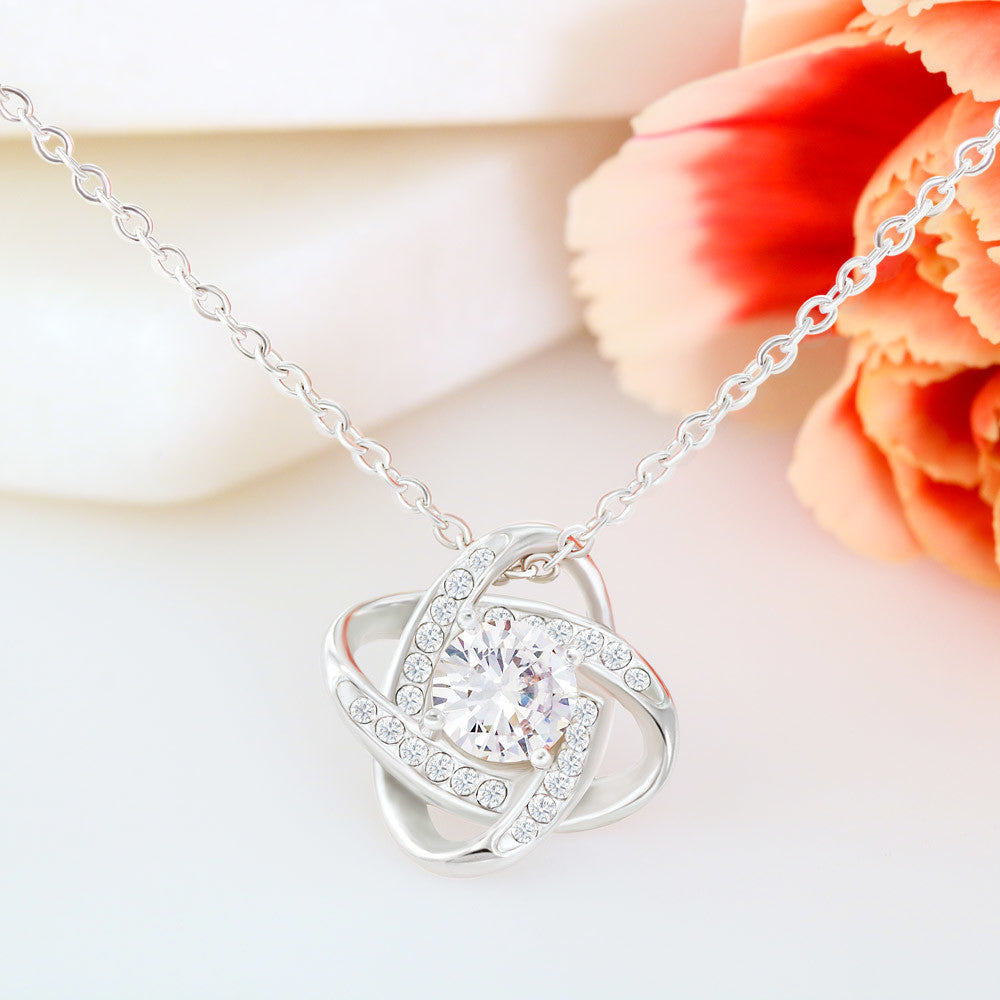 14K white gold personalized knot necklace with cubic zirconia, elegant gift jewelry for her anniversary. - To My Beautiful Mom - Arkenova Jewelry
