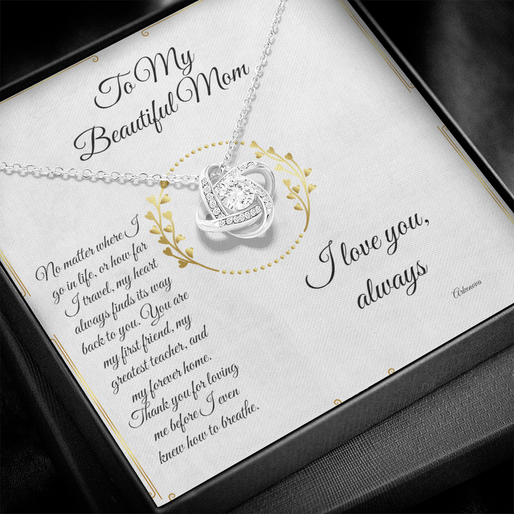 Personalized silver necklace with heart-shaped cubic zirconia pendant in luxury gift box with romantic anniversary message. - To My Forever Home - Arkenova Jewelry
