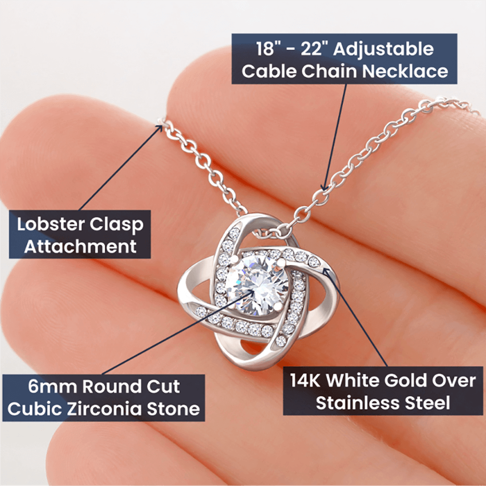 Personalized 14K white gold necklace with 6mm round cubic zirconia and adjustable chain, gift jewelry for her anniversary. - To My Beautiful Mom - Arkenova Jewelry