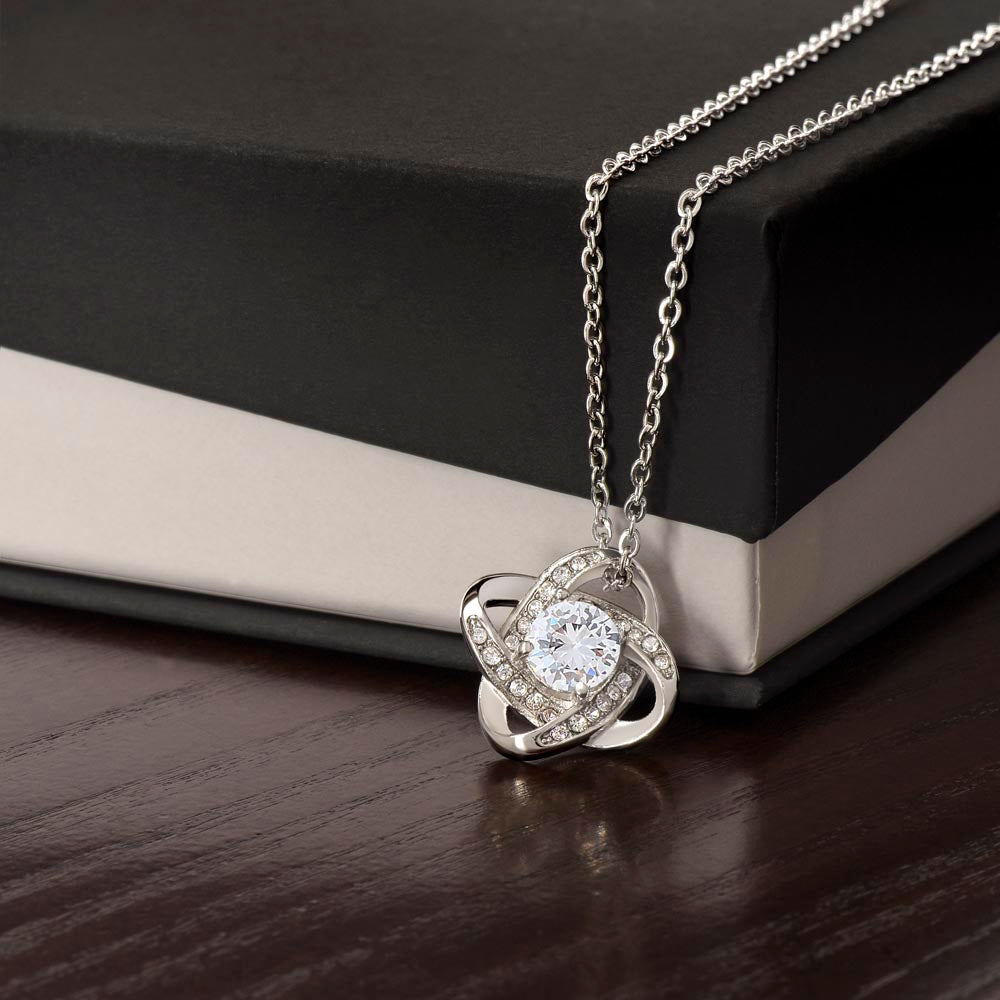 Personalized 14K white gold knot necklace with cubic zirconia pendant, anniversary gift jewelry for her. - To My Beautiful Mom - Arkenova Jewelry