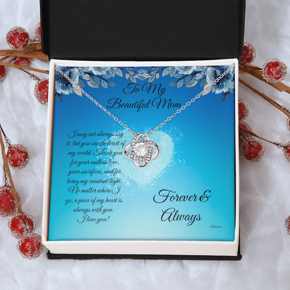 Personalized heart-shaped cubic zirconia necklace in silver with romantic anniversary gift message for her. - To My Beautiful Mom - Arkenova Jewelry