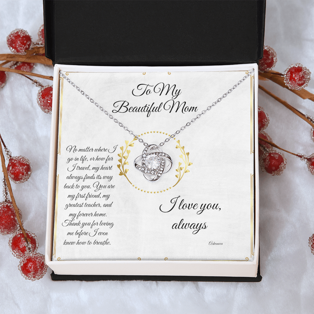 Personalized 14K white gold necklace with heart pendant and cubic zirconia in luxury gift box for her anniversary. - To My Forever Home - Arkenova Jewelry