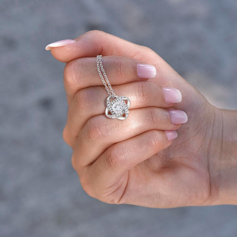 Personalized 14K white gold knot necklace with cubic zirconia, elegant gift jewelry for her anniversary. - To My Beautiful Mom - Arkenova Jewelry