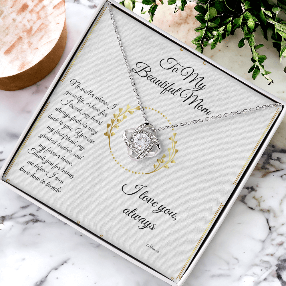 Personalized white gold necklace with cubic zirconia pendant on anniversary gift card for her. - To My Forever Home - Arkenova Jewelry