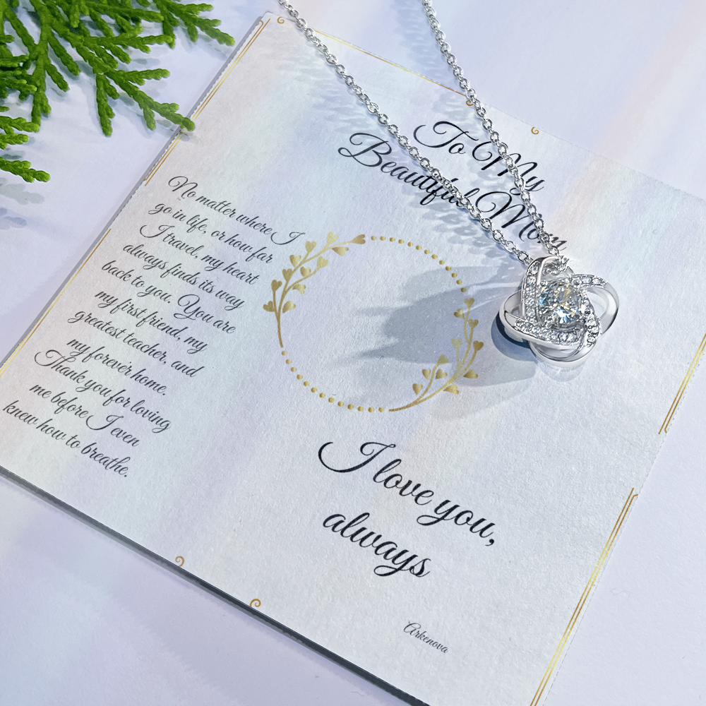 Personalized 14K white gold necklace with cubic zirconia on romantic anniversary jewelry card for her gift. - To My Forever Home - Arkenova Jewelry