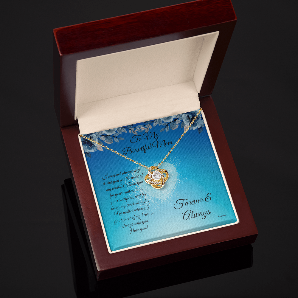 Personalized knot necklace in 14K white gold with cubic zirconia, luxury gift jewelry for her anniversary. - To My Beautiful Mom - Arkenova Jewelry