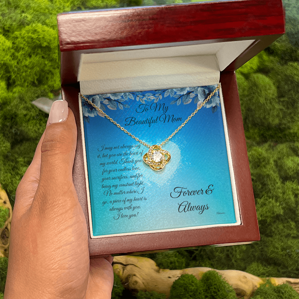 Personalized cubic zirconia knot necklace in gold, anniversary jewelry gift for her in luxury box. - To My Beautiful Mom - Arkenova Jewelry