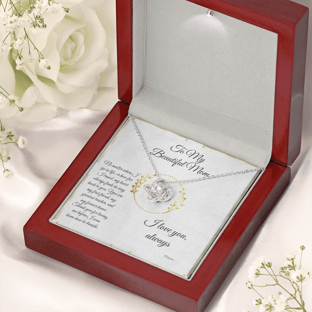 Personalized two-tone gold necklace with cubic zirconia heart pendant in anniversary gift box. - To My Forever Home - Arkenova Jewelry