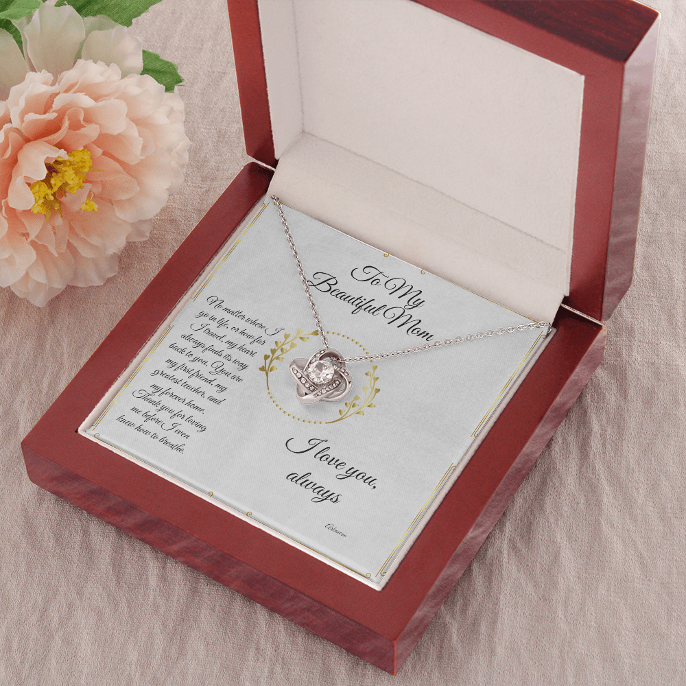 Personalized silver necklace with cubic zirconia pendant in wooden gift box for her anniversary. - To My Forever Home - Arkenova Jewelry