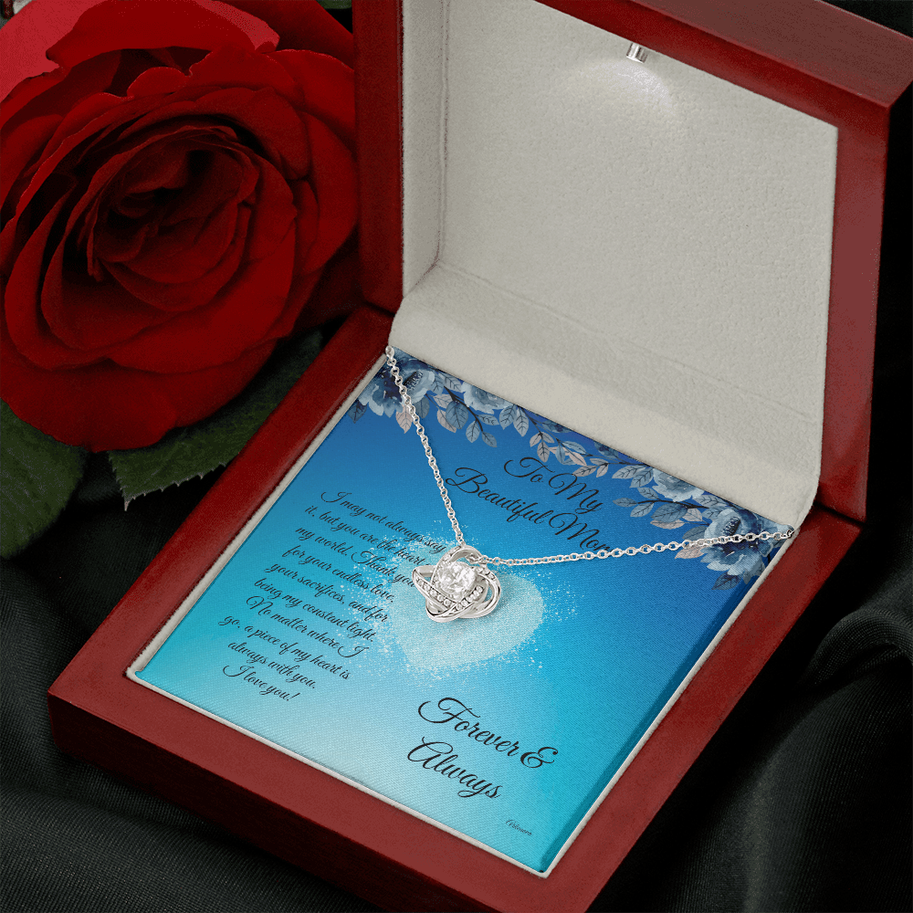 Personalized knot necklace with cubic zirconia in 14K white gold, anniversary gift jewelry for her. - To My Beautiful Mom - Arkenova Jewelry