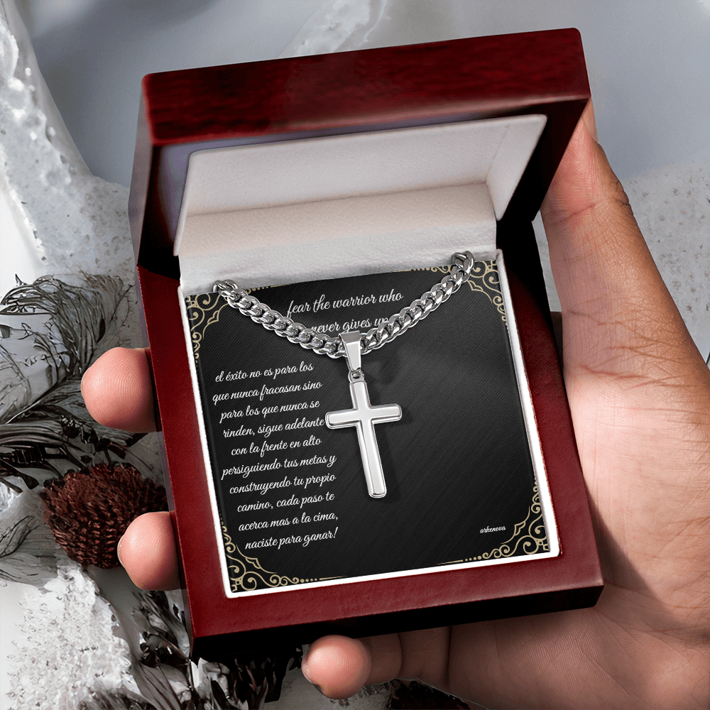 Unwavering warrior-Cross with Cuban Link Chain