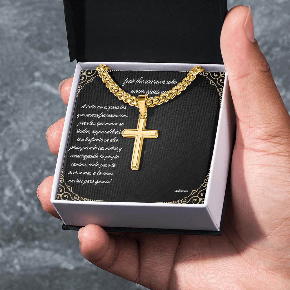 Unwavering warrior-Cross with Cuban Link Chain