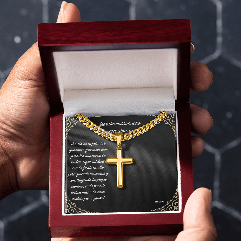 Unwavering warrior-Cross with Cuban Link Chain