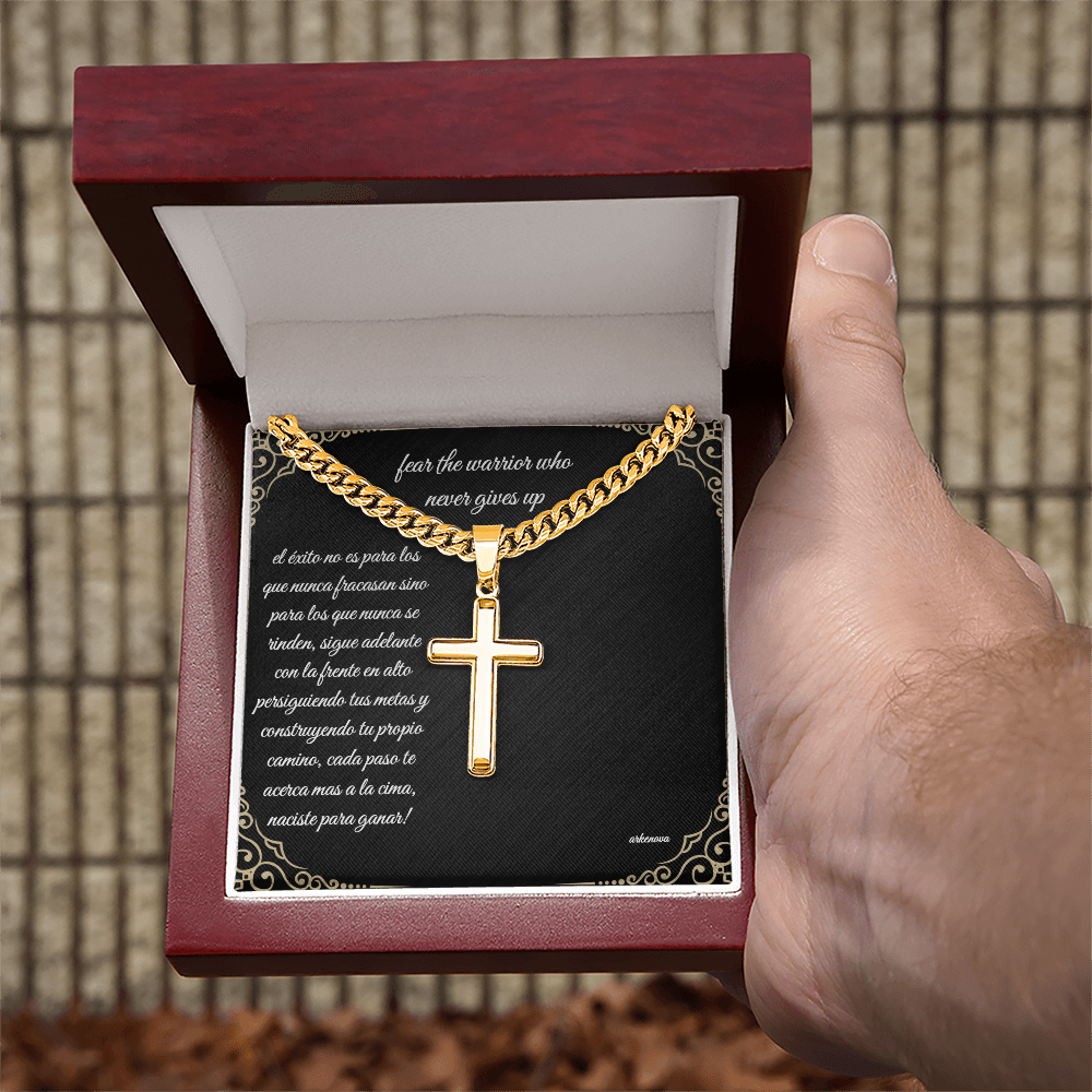 Unwavering warrior-Cross with Cuban Link Chain